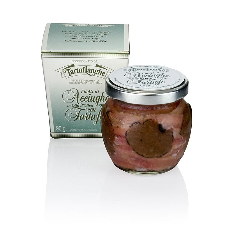 Tartuflanghe Filety z sardelek z truflami w oliwie z oliwek, 90 g Tartuflanghe Filety z sardelek z truflami w oliwie z oliwek, 90 g