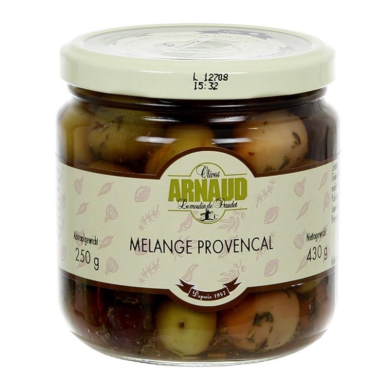Oliwki mix, Melange Provencal z tymiankiem w oliwie z pestkami, Arnaud, 430 g Oliwki mix, Melange Provencal z tymiankiem w oliwie z pestkami, Arnaud, 430 g